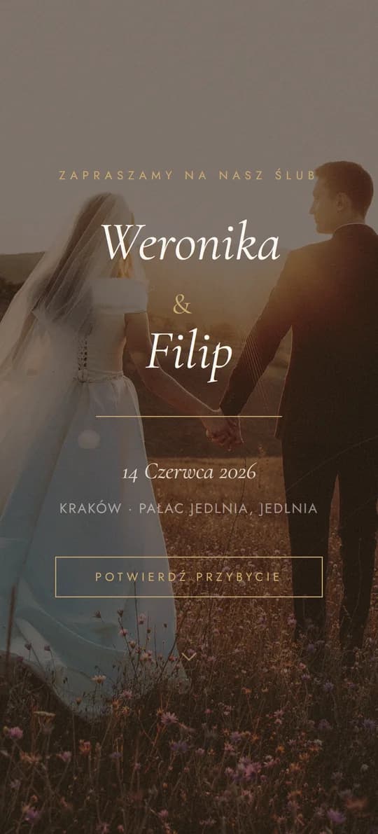Podgląd szablonu strony ślubnej EspressoCreamGold na ekranie telefonu